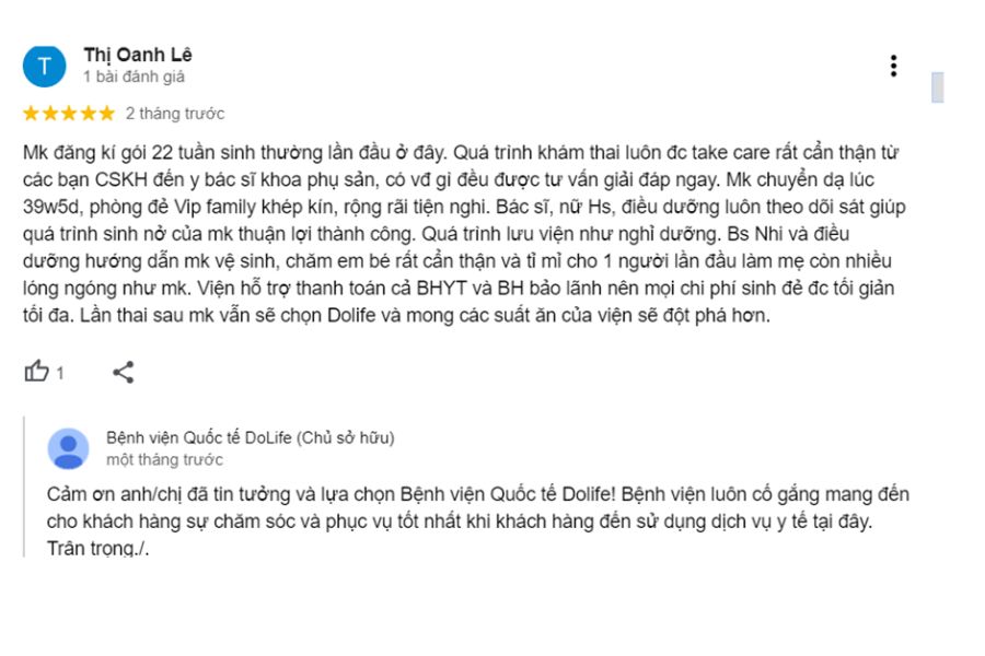 Review bệnh viện Dolife của chị Thị Oanh Lê