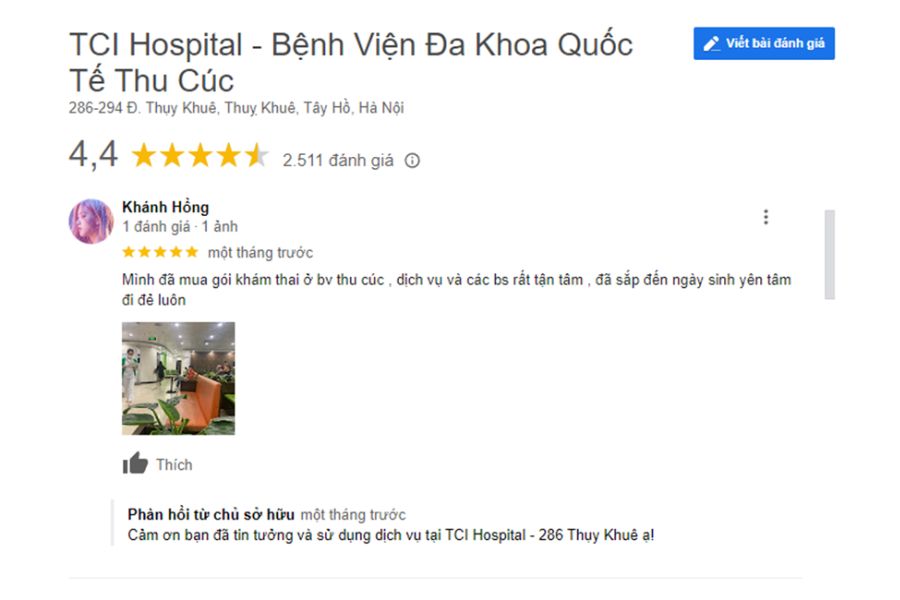 Review tích cực của khách hàng về bệnh Viện Thu Cúc