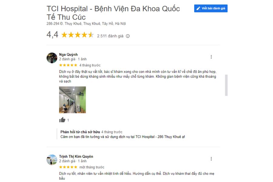 Review không tốt của khách hàng về bệnh Viện Thu Cúc